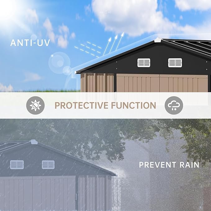 12X10FT Metal Storage Shed - Large Waterproof Tool Metal Shed with Lockable Doors & Vents, All-Weather Outdoor Sheds for Lawn Mower, Bike