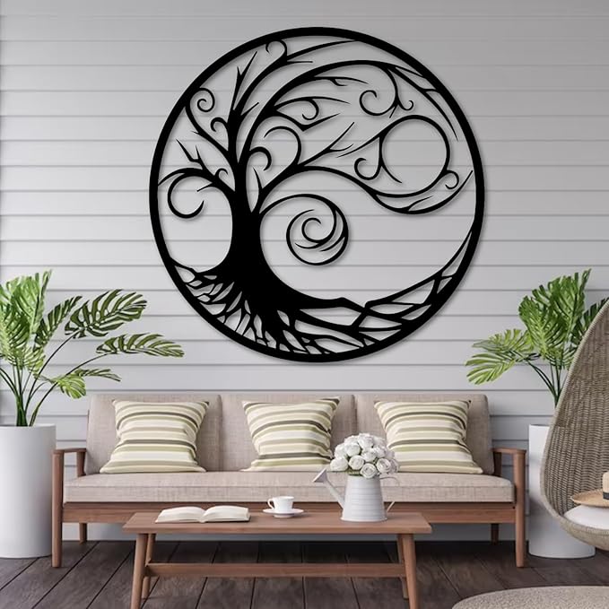 Tree of Life Wall Art,Metal Tree Wall Decorations for Living,Dining Roo,Tree of Life Metal Wall Art(24"×24", Style 7)