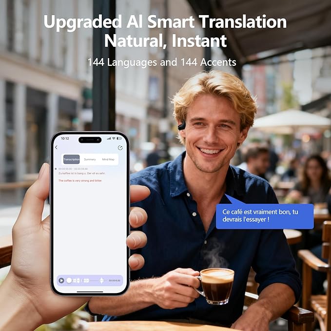 Translation Earbuds Real Time - AI 144 Language Translator Earbuds, Audifonos Traductores Inglés Español, 3-in-1 Translating Device, Translate Ear Buds for Travel Business Learning with Charging Case