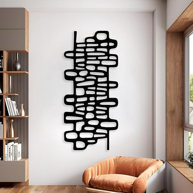 Abstract Geometric Metal Wall Art, Modern Circles Metal Decor, Minimalist Line Art, Long Narrow Sign, Luxury Modern Artwork for Living Room, Farmhouse, Office (Gold, 24"x11" | 60x27cm)