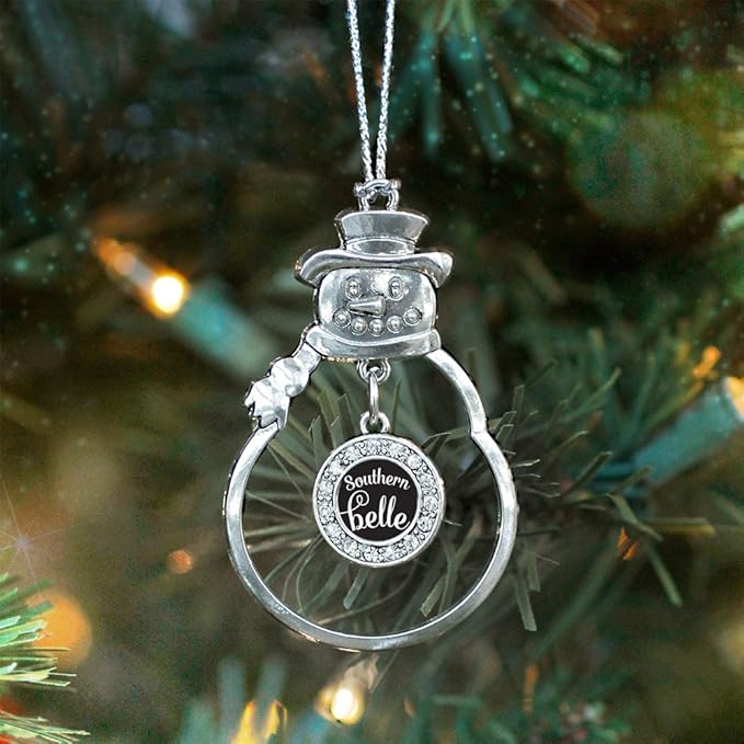 Inspired Silver - Southern Belle - Silver Christmas Ornament - Circle Charm Christmas Tree Ornament with Cubic Zirconia - Snowman Hanging Decoration