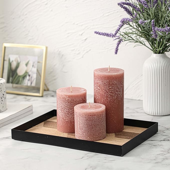 3x4 Inch Reddish Brown Pillar Candles Set of 3 - Unscented Candles, Long Clean Burning, Large Big Candles, Smokeless Dripless Pillar Candles for Dinner Table, Wedding, Home, Bathroom, Rustic Decor