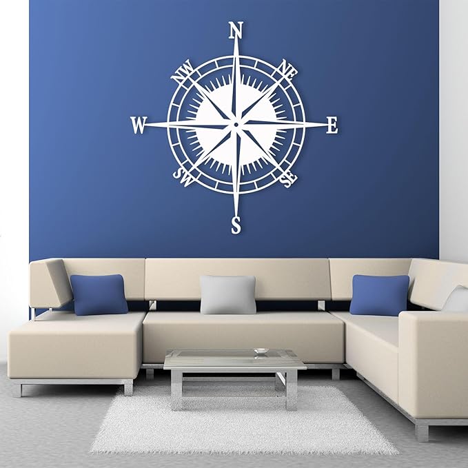Idadey Metal Compass Wall Art, Compass Rose Wall Decor, Nautical Wall Sculpture, Living Room Wall Hanging (White, 31"x31")