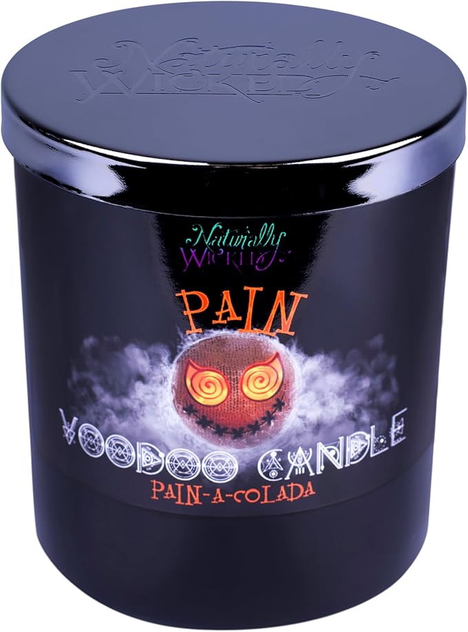 Naturally Wicked Voodoo Pain Candle Set - Inc. Voodoo Doll, Crystal, Wood Wick, Pain-A-Colada Scent & Gift Box