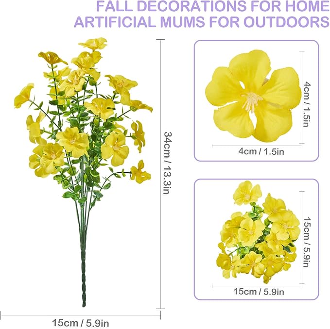 Artificial Flowers Outdoor Indoor Garden Family Porch or Patio Decoration,Faux Flowers,Small Flowers Outdoor Artificial Flowers a Bunch of 12 Orange and Yellow