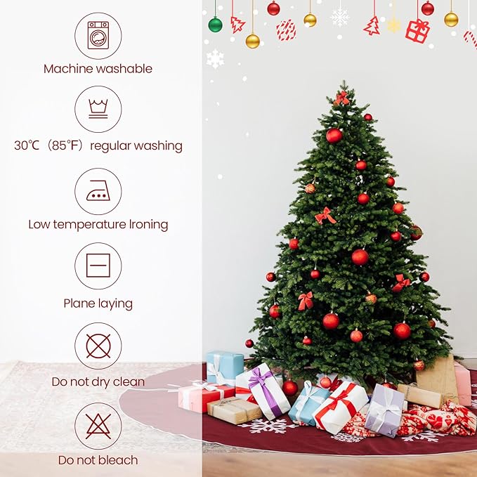 100 Inch Large Christmas Tree Skirt, Burlap Tree Skirt White Snowflake Xmas Mat for Christmas Home Farmhouse Holiday Indoor Outdoor Decoration