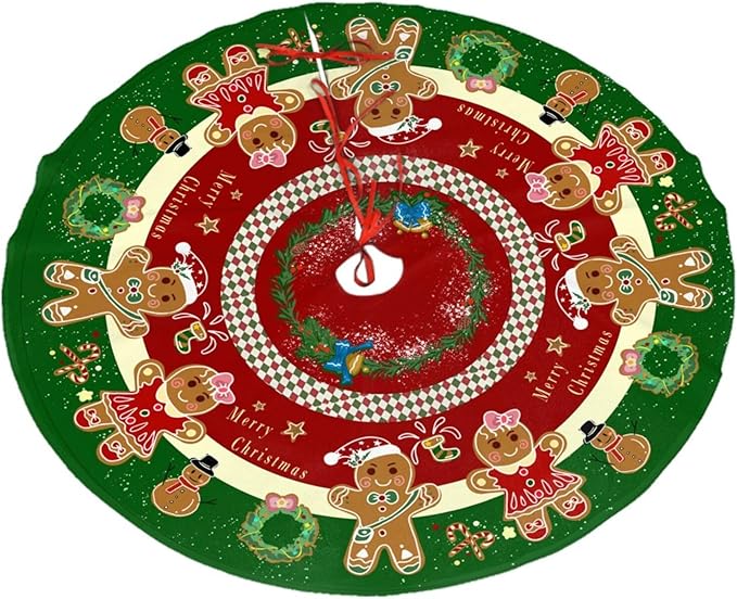 Gingerbread Christmas Tree Skirt 36" Candy Themed Christmas Tree Skirts Gingerbread Tree Mat for Christmas Xmas Festive Party Yard Gingerbread Christmas Decorations Indoor Outdoor Ornaments -1