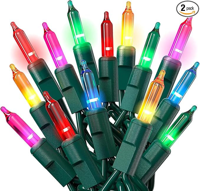 PREXTEX Multicolored Christmas Lights with Green Wire, 60 Feet, 300 Lights, Colorful String Lights Indoor or Outdoor - Incandescent String Lighting for Christmas Tree Decorations for Fences and Patios