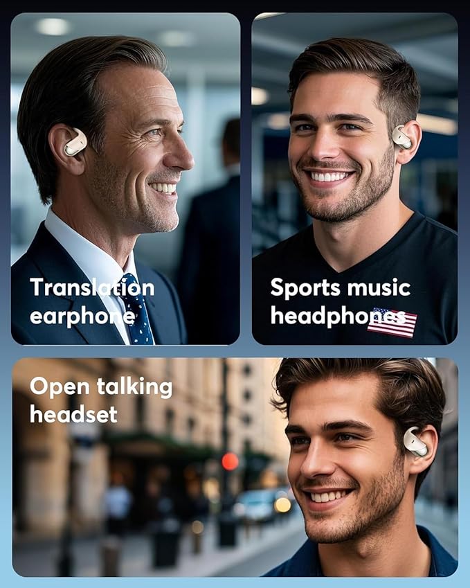 AI Translation Earbuds Real Time - Audifonos Traductores Inglés Español, 3-in-1 Translator Device, Supports 144 Languages & Accents, Open Ear Earbuds with Charging Case，Beige Khaki