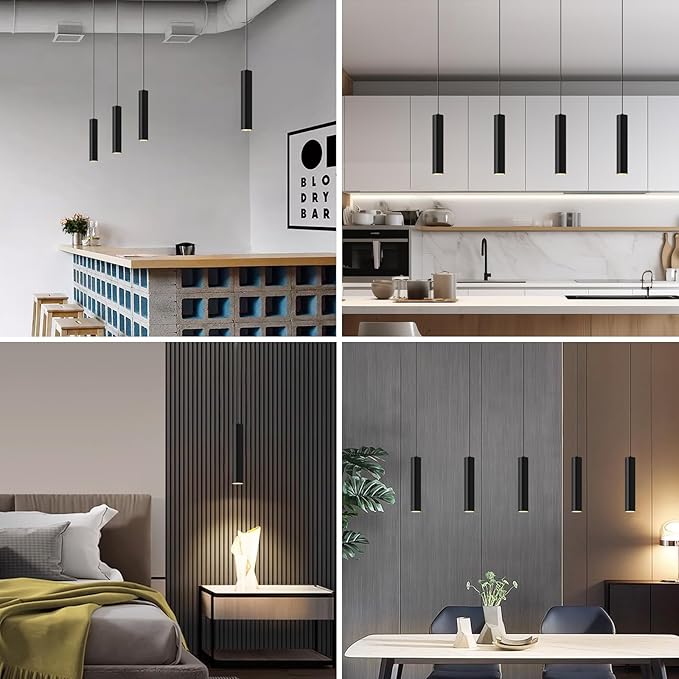 Modern Kitchen Island Black Pendant Light, 1 Light Pendant Line Adjustable Ceiling Pendant with GU10 LED Bulb for Living Room.(3Pack)