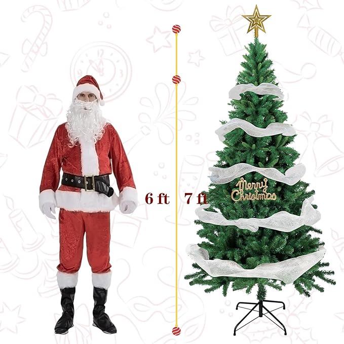 7FT Artificial Christmas Tree, Full Premium Hinged Artificial Pine Tree with 1020 Branch Tips Metal Stand for Outdoor & Indoor (Green)