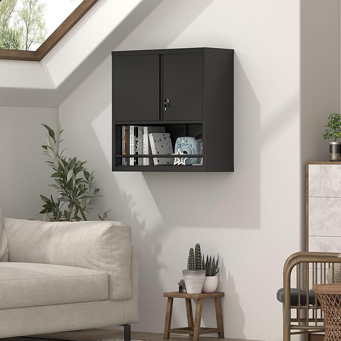 Garage Storage Cabinets,Metal Wall Storage Cabinet with Shelves,Locking Cabinet for Workshop,Warehouse,Home Office,Kitchen