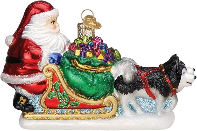 Old World Christmas Santa's Dog Sled Glass Blown Ornament for Christmas Tree
