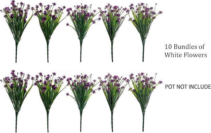 10 Bundles Outdoor Artificial Faux Flowers UV Resistant No Fade Fake Plastic Plants for Garden Artificial Plants Indoor Fuchsia
