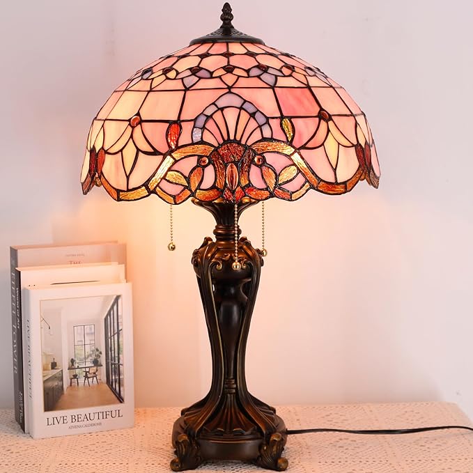 Table Lamp Base Replacement Only, Wide 8 Height 24 Inch, Fit for 12, 14, 16, 18 Inch Tiffany Style Stained Glass Lampshade, Dark Bronze Finish, Resin, Pull Chain Switch(L (W8H24 Inch))