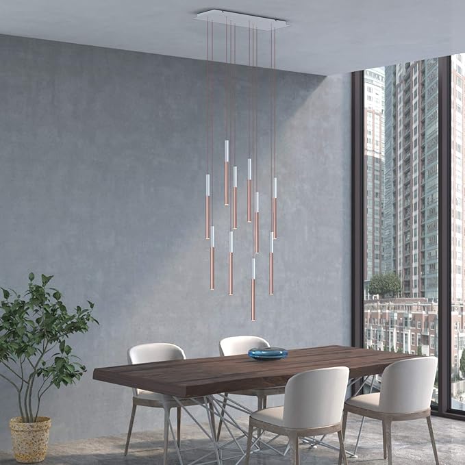 ALTAIR 10 Mini Pendant Lighting White-Copper - LED Hanging Light Fixture for Kitchen Island, Bar, Foyer - Cluster Pendants - Dimmable, Adjustable Wire, Lamp Bulb Included