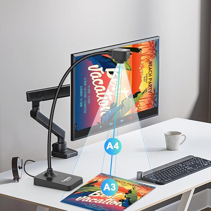 USB Document Camera for Teachers, Webcam for Distance Learning,Manual Focus Camera,with mic,Fold for Mac OS, Windows, Chromebook Compatible for Web Conferencing, Remote Teaching,Live Demo,visualizer