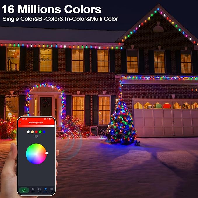 Gemce Smart C9 Christmas Outdoor Lights, 66FT 100 LEDs, APP Remote Controlled RGB String Lights, DIY Chasing Xmas Lights, Color Changing with Timer & Music Sync for Holiday Xmas Tree Decoration…