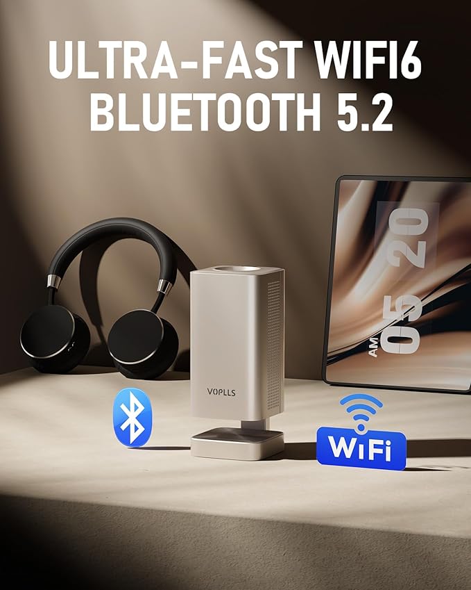 [Officially-Licensed APP & DoIby Audio] Smart Mini Projector with WiFi and Bluetooth, VOPLLS Portable Outdoor Projector 4K Support with TOF Real-Time Focus, Native 1080P Home Movie Projector