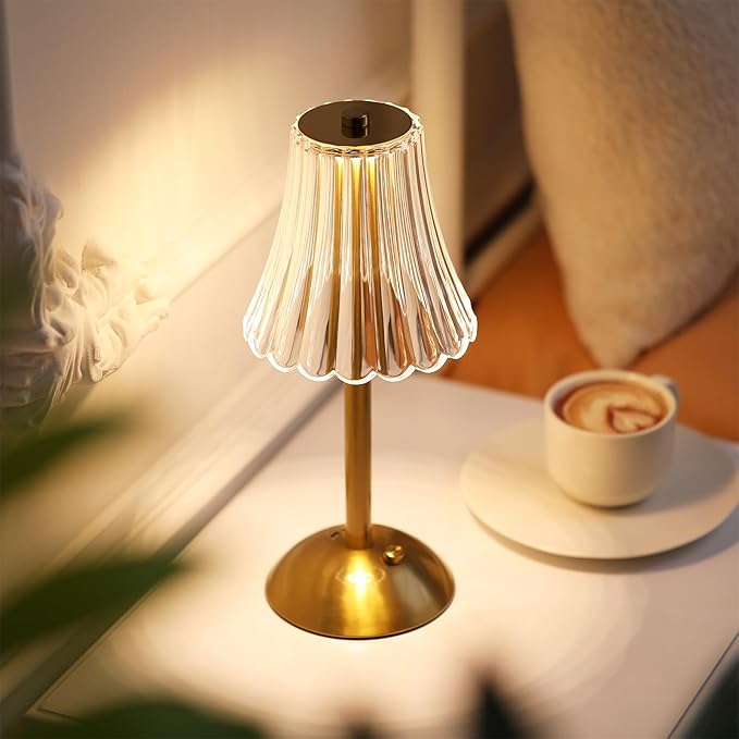 Liliful 8 Pcs Cordless Table Lamp Rechargeable Touch LED Small Gold Portable Battery Operated USB-c Desk Lamp 3 Color Dimmable for Bedroom Living Room Dining (Gold,Rose Style)