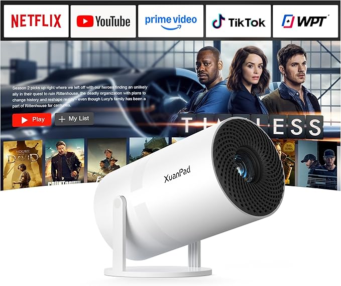[Officially-Licensed App & Electric Focus] Projector with WiFi and Bluetooth, XuanPad Full HD 1080P Portable Projector, 210° Rotatable Stand, Auto Keystone, Dust Removal and Heat Dissipation Design
