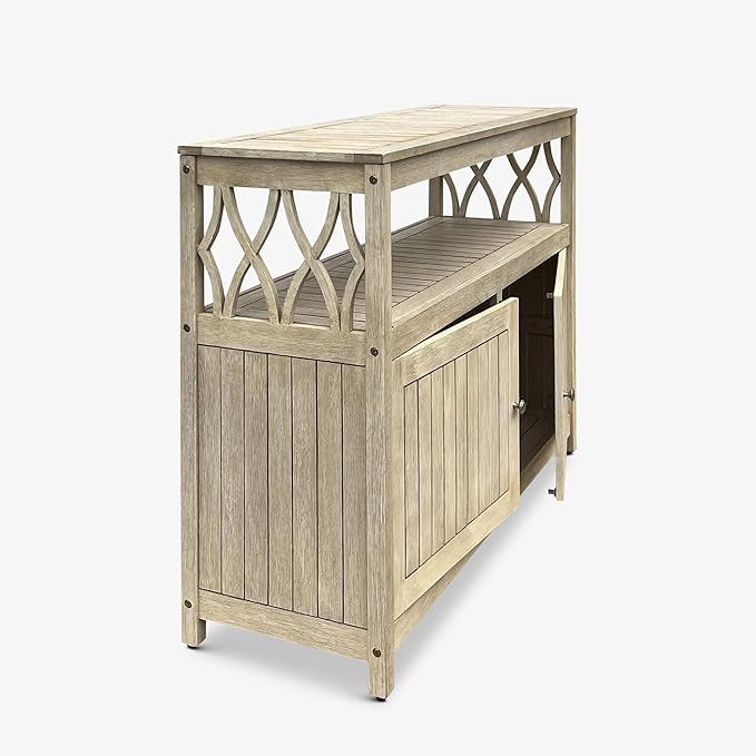 DTY Outdoor Living Longs Peak Eucalyptus Wood Sideboard Table, Outdoor Buffet Cabinet with Storage, Biscotti Weather-Resistant Finish