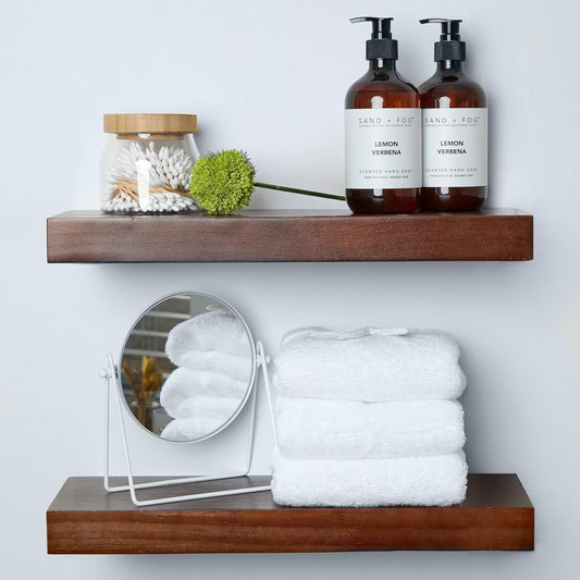 Homeforia Walnut 18 inch Floating Shelf, High End Solid Real Wood 18inch Floating Shelves for Wall Mounted, Dark Brown 18 inches Long Floating Shelves, Heavy Duty Bracket, 18 X 6.5 X 1.75 in, Set of 2