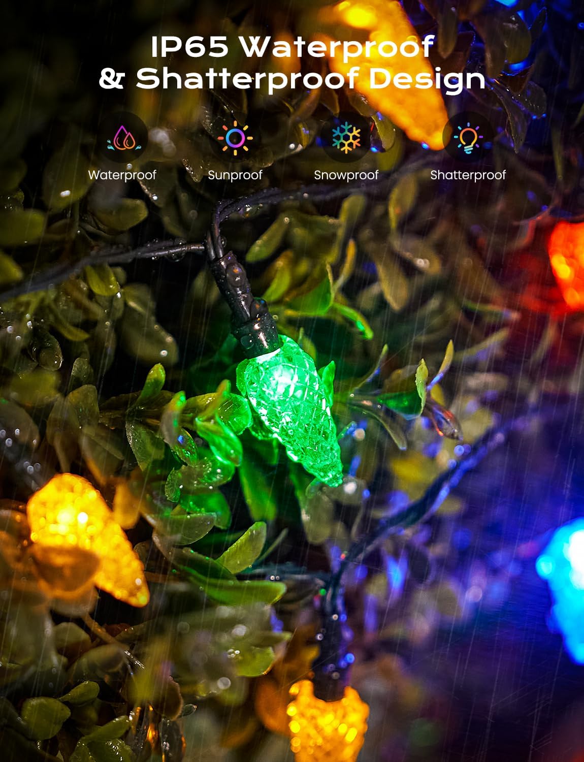 Brightown LED C6 Solar String Lights Outdoor Waterproof Fairy Lights, 22.64ft 50 LEDs Multicolor Solar Christmas Lights Outdoor, Christmas Decorations for Christmas Garden Yard Fence Patio Party Decor