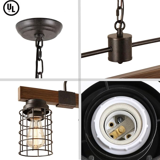 Giluta Industrial Linear Kitchen Island Light, 5-Light Farmhouse Chandelier with Rustic Metal Mesh Cage, Pendant Lighting Fixture for Kitchen Island Dining Room Pool Table Living Room