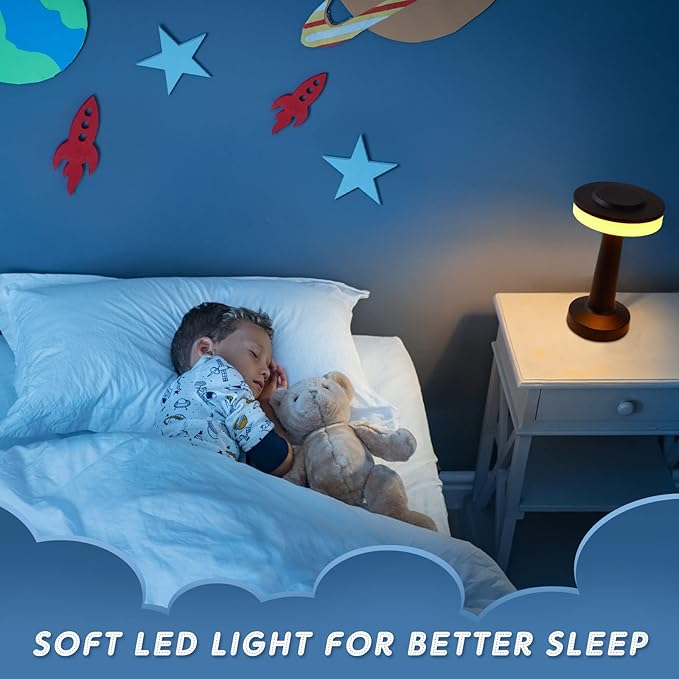Riakrum 4 Pcs LED Portable Cordless Table Lamp with Touch Sensor 3 Color Stepless Dimming Rechargeable Battery up to 15 Hours Cordless Table Light Wireless Lamp for Nursery (Black)