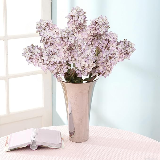 Fake Flowers Hydrangea Silk Flowers With Stems White Flowers Fake Flowers In Vase Hydrangea Artificial Flowers Winter Flowers Artificial For Decoration Vase Decor 24"（Light Purple ）8PCS Wthout Vase