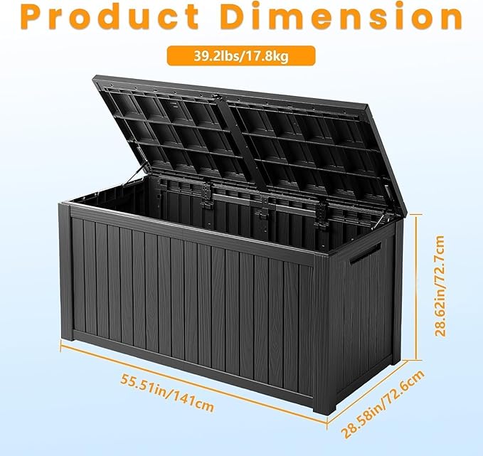 210 Gallon Outdoor Storage Box - Waterproof Patio Deck Box for Outside Deliveries, All-Weather Resin Bin with Lock for Cushions & Tools, Black