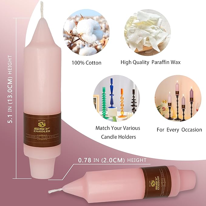 5 Inch Short Taper Candles Unscented Handmade Set of 4 Smokeless Candle Sticks Tapered Candles for Dinner Wedding Yoga Decoration(Gradient Pink)