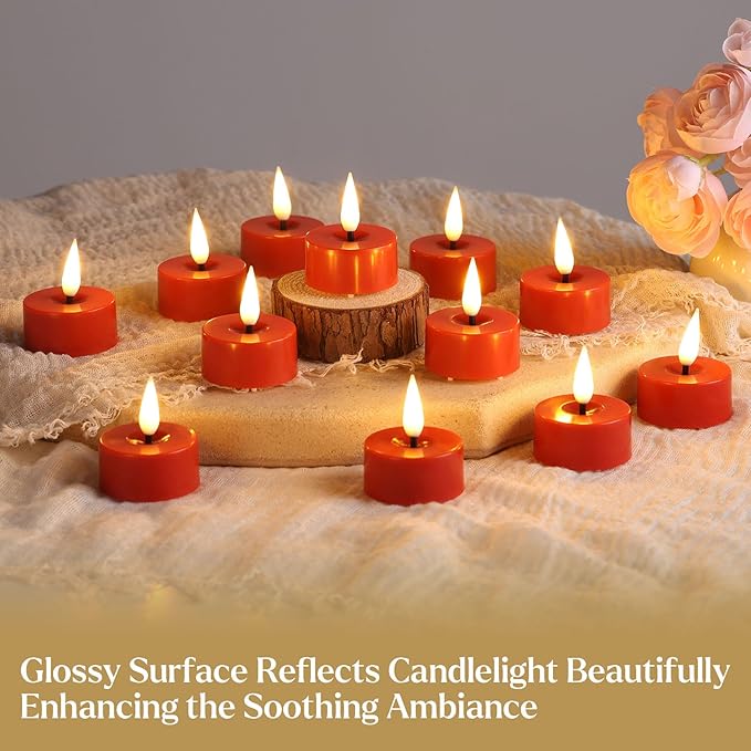 Eywamage Red Christmas LED Tealights with Remote Batteries, Flickering Flameless Tea Lights Votive Candles Set of 12