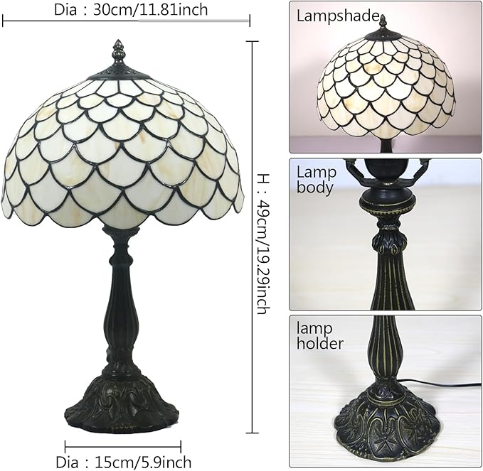 Tiffany Table Lamp Stained Glass Bedside Lamp 12 Inches Desk Reading Light Zinc Alloy Base Decor Bedroom Living Room Home Office, Yellow