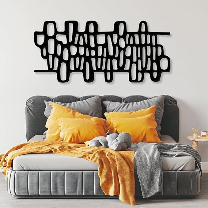 Abstract Geometric Metal Wall Art, Modern Circles Metal Decor, Minimalist Line Art, Long Narrow Sign, Luxury Modern Artwork for Living Room, Farmhouse, Office (Gold, 35"x16" | 90x41cm)
