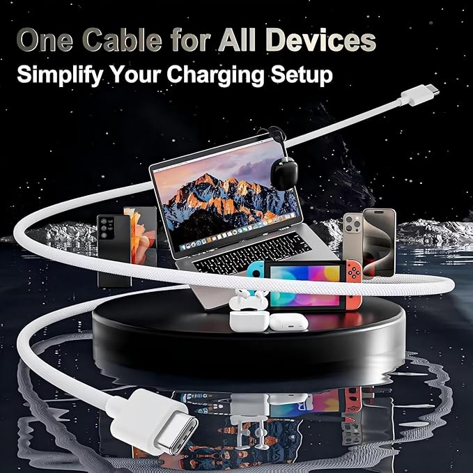 Quntis USB C to USB C Cable 6FT 3Pack - Type-C 60W Nylon Braided Charger Cord Fast Charging for iPhone 17 16 15 Series, iPad mini 6, Pixel and More, White