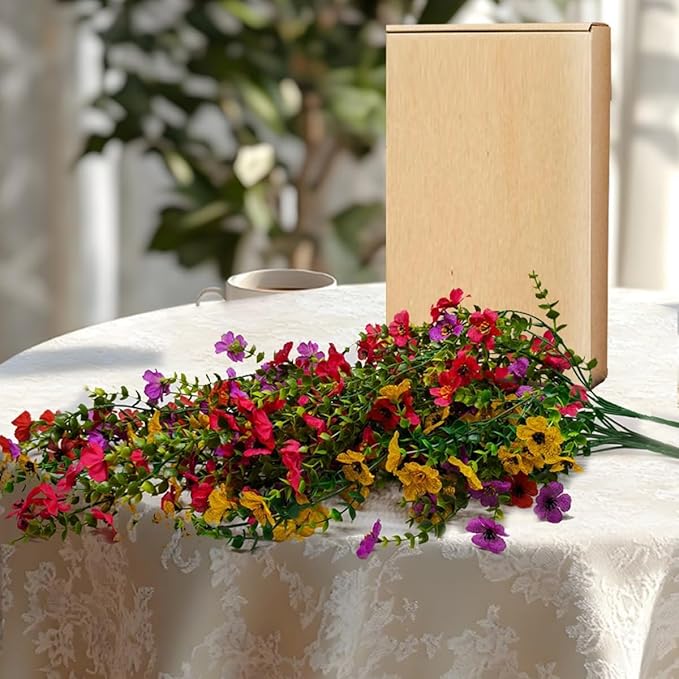 EROCK Artificial Flowers for Outdoors, 4PCS Fake Silk Hanging Flowers for Decoration UV & Fading Resistant, Realistic Faux Plants & Flowers for Porch Patio Balcony Window Box Home Decor (Mix Colors)