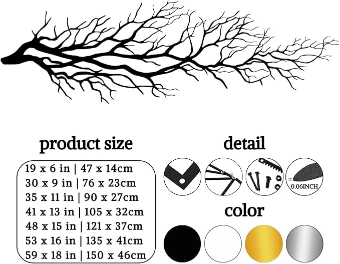 Tree Wall Art, Tree Branch Wall Decor, Metal Tree Branch Wall Art, Tree Branch Wall Hanging, Minimalist Branch Wall Decor, Metal Tree Wall decor, Tree of Life for Bedroom Living Room (Gold, 53 x 16 in | 135 x 41cm)