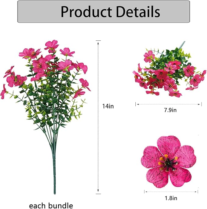 Artificial Flowers for Outdoor,No Fade Fake Plastic Flowers Faux Plants for Decoration Hanging Planters Indoor Outside Garden Porch Window Box Home Wedding Farmhouse,10 Bundles (Rose red - Purple)