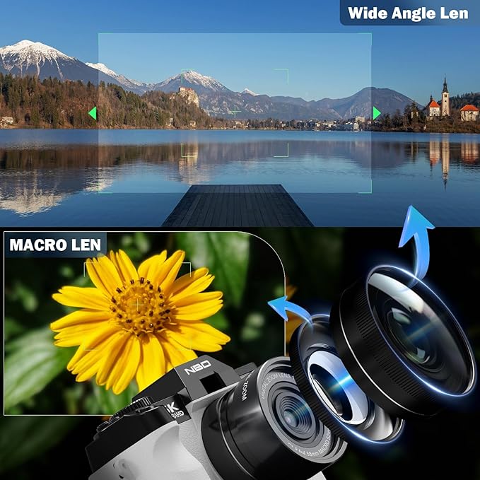 True 5K Digital Cameras for Photography 64MP - 16X Zoom, WiFi, with 64GB TF Card, Wide-Angle & Macro Lens, Autofocus & Anti-Shake, Vlogging Camera for YouTube Travel (White)
