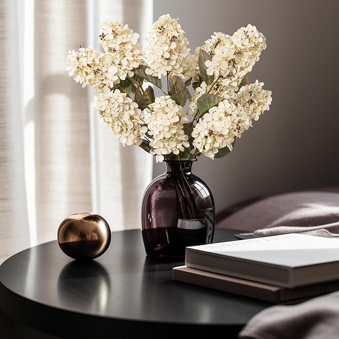 Fake Flowers Hydrangea Silk Flowers With Stems White Flowers Fake Flowers In Vase Hydrangea Artificial Flowers Winter Flowers Artificial For Decoration Vase Decor 24"（Cream Color）8PCS Wthout Vase