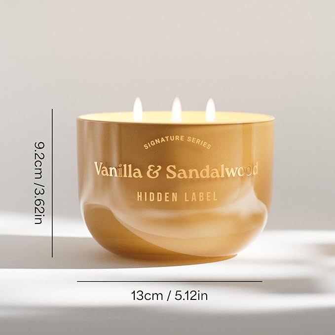 Natural Candles Non Toxic | Vanilla & Sandalwood Scented, 3 Wick Large Aromatherapy Candles for Home, 18 oz | 70 Hours Burn Time,Luxury Home Décor | Women Gift