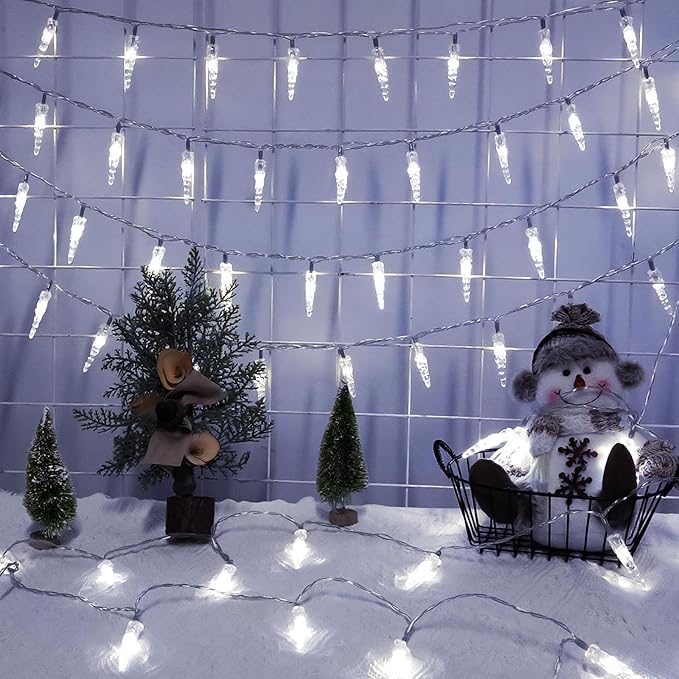 Christmas Icicle Lights Indoor，20ft 40 LED Icicle String Lights Battery Operated Powered Christmas Lights for Indoor Winter Christmas Decorations