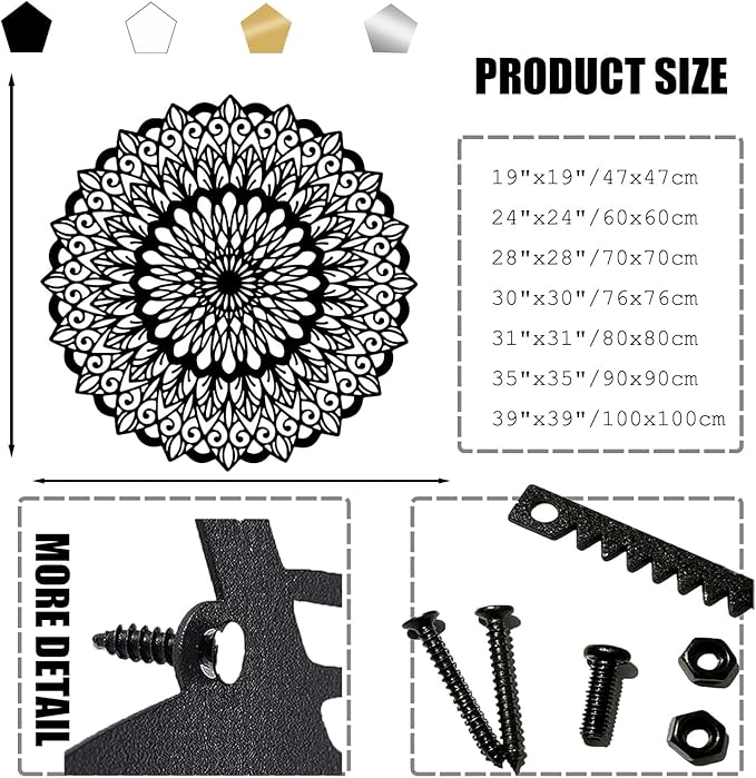 EANHIPE Metal Mandala Wall Art, Mandala Metal Wall Decor, Flower Of Life Wall Decor, Lotus Flower Wall Art, Buddhist Lotus Wall Hanging, Meditation Decoration, Yoga Room (White, 24"x24"/60x60cm)