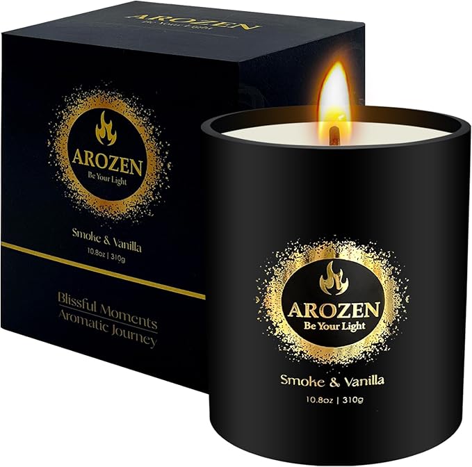 Premium Smoke & Vanilla Candles | Black Christmas Scented Candles for Men, Candle for Home Scented | 70-Hour Long Lasting Soy Holiday Candle for Him, 10.8oz, Aromatherapy at Home, Gifts for Men