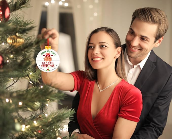 PETCEE Funny Egg Christmas Ornament - Jingle My Balls Christmas Hanging Ornaments Adult Humor Ornaments for Tree Decorations Naughty Keepsake Gifts for Boyfriend Girlfriend Women Husband Wife