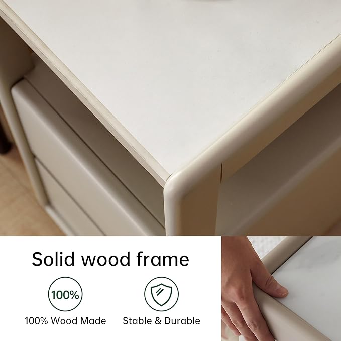 100% Solid Wood Side Table with Wheels, Narrow Side Table with Storage Drawers, Rolling Bedside Table for Bedroom Living Room Space Saving (Gray, 11.81" D x 26.77" W x 23.23" H)
