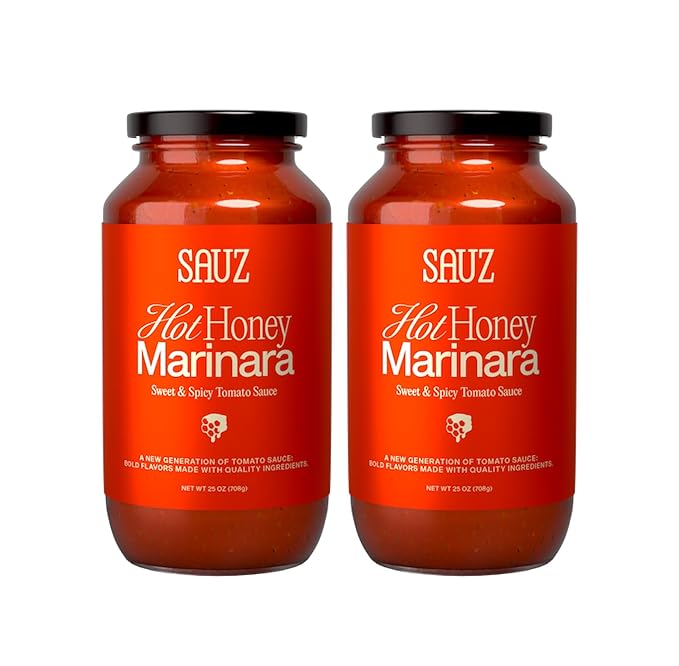 Sauz | Hot Honey Marinara Pasta Sauce, 25 Oz Jar (2-Pack), Sweet & Spicy Tomato Sauce, Gluten-Free, Non-GMO, Multi-Use, Clean Ingredients – Small Batch Tomato Sauce