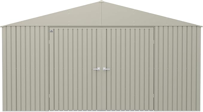 Arrow Shed Elite 14' x 16' Tall Outdoor Steel Storage Shed with High Gable and Lockable Doors Storage Building, Cool Grey